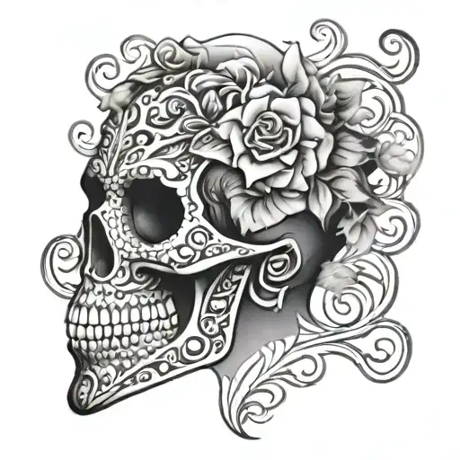 Photo Realistic Mosaic Sugar Skull Side Profile