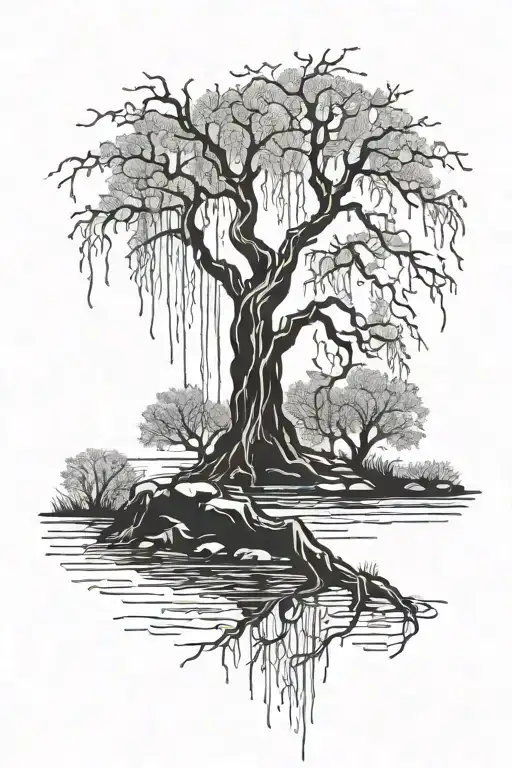 Weeping Willow Tree With A Tarot Card Featuring The Fool