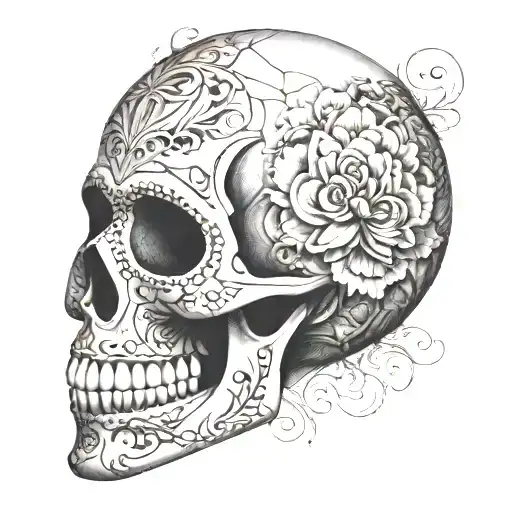 Photo Realistic Mosaic Sugar Skull Side Profile