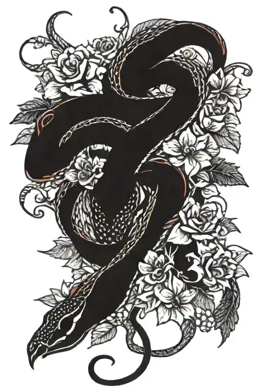 Red Snake With Black Flowers With Eyes In Some Flowers