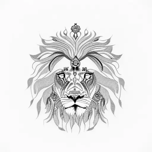 A Majestic Lion Surrounded By Intricate Beadwork