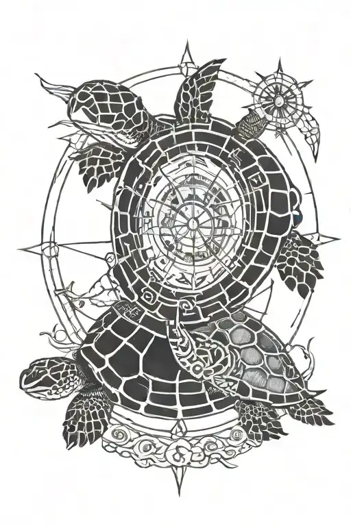 Turtle Over Compass Surrounded