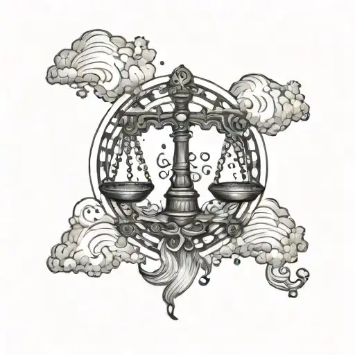 Distressed Libra Air Symbol Intertwined With Clouds And Stars