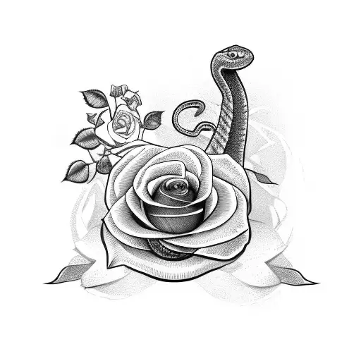 Snake With Rose And Dagger