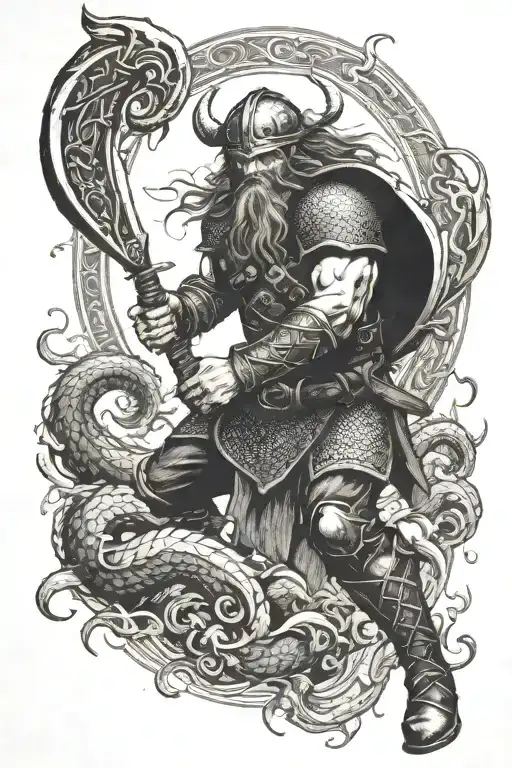 Viking Warrior In Battle With A Caribbean Kraken