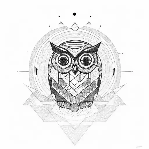 A Geometric Owl With A Vibrant Sunset As Its Background