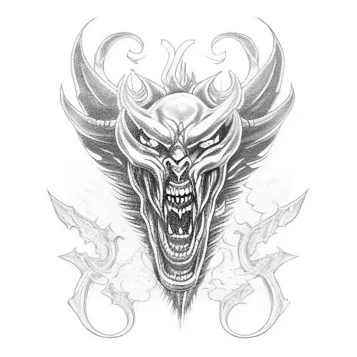 Demon Riding A Motorcycle Through Hell