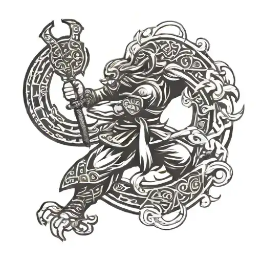 A Tattoo Design Combining Martial Arts Elements With Norse Mythology Symbols