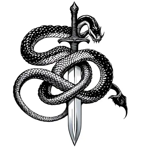 Snake Wrapped Around Sword Intertwined Evil