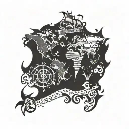 Pirate Style World Map With Menta Ray And First Name Maxime In Polynesian