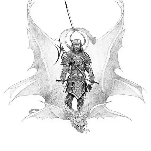 Design A Tattoo Featuring A Nordic Warrior With Dragon Wings