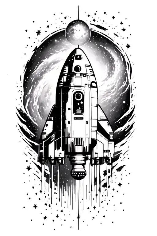 Spaceship Flying Through A Galaxy