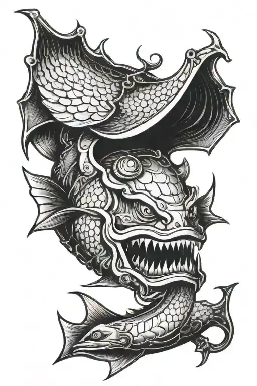 Zodiac Sign Evil Fish In A Samurai Helmet With A Bat