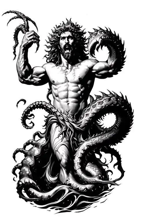 Poseidon And The Kraken Attacking