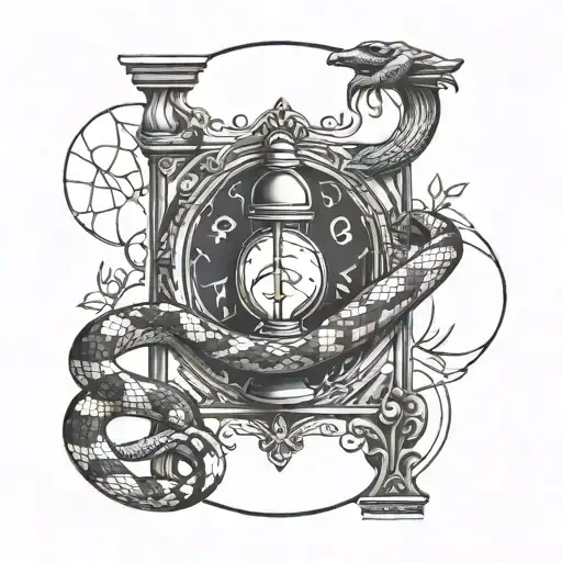 Hour Glass With Snake And Moon
