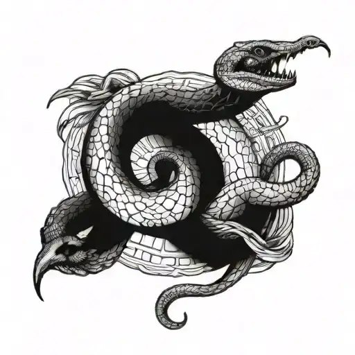 Snake Wrapped Around Crescent Moon