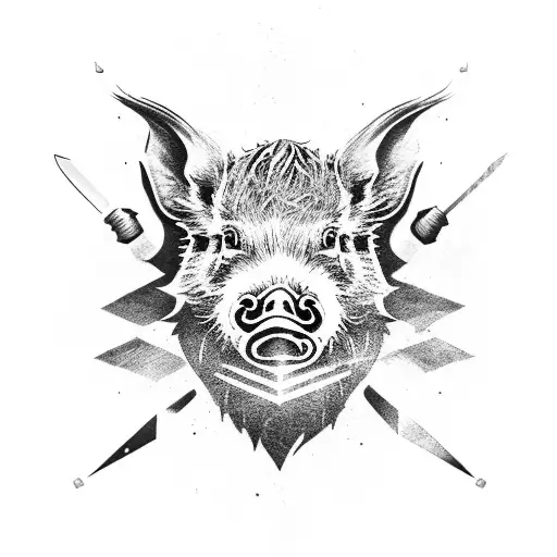 Wild Boar's Head With Sword