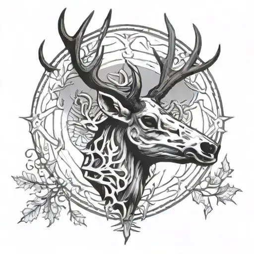 Elk Skull With Antlers Surrounded