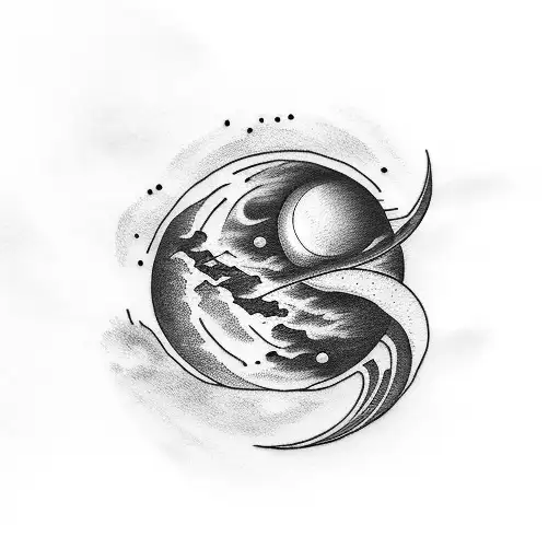 Saturn And Moon In A Romantic Embrace