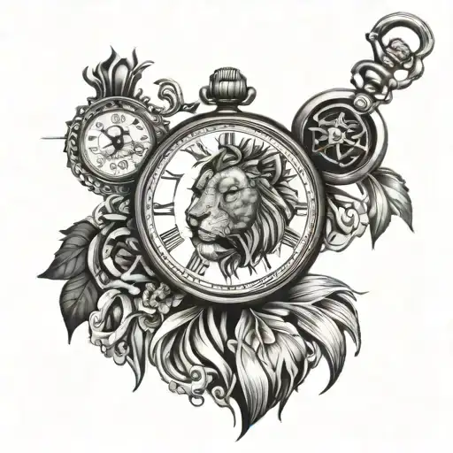 Lion Head And Compas Pocket Watch Black