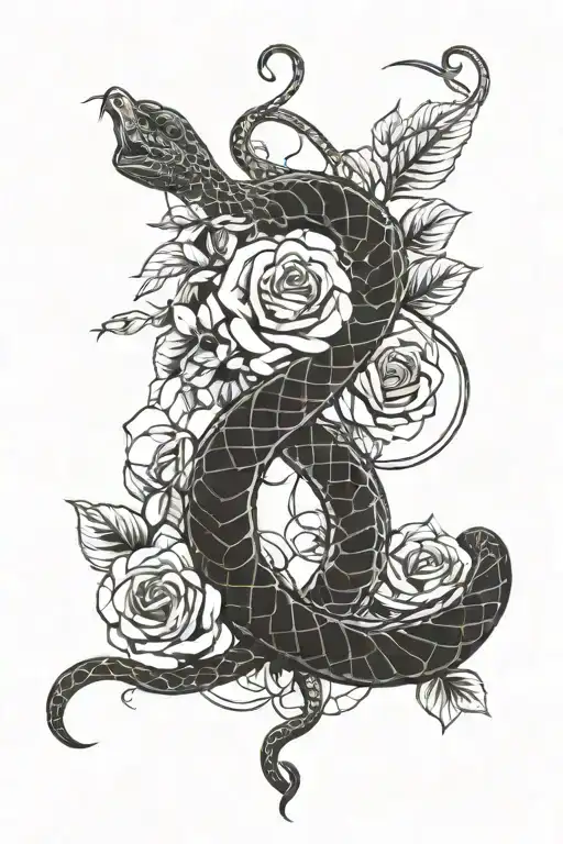 Snake And Roses Intertwined