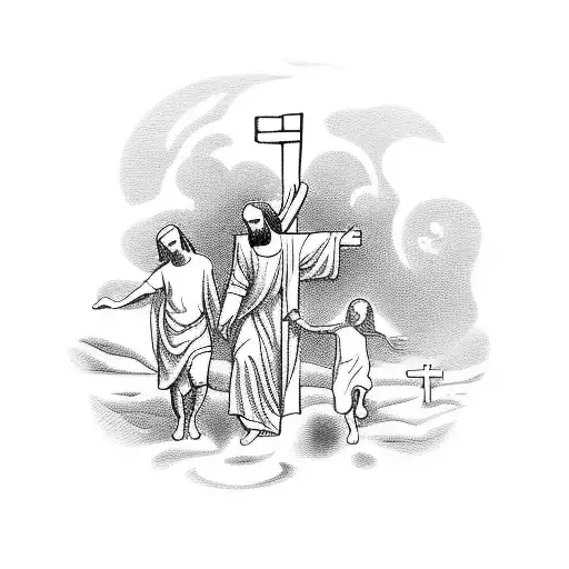 Get A Tattoo With Jesus And A Child Walking Towards The Cross And Moments Ago