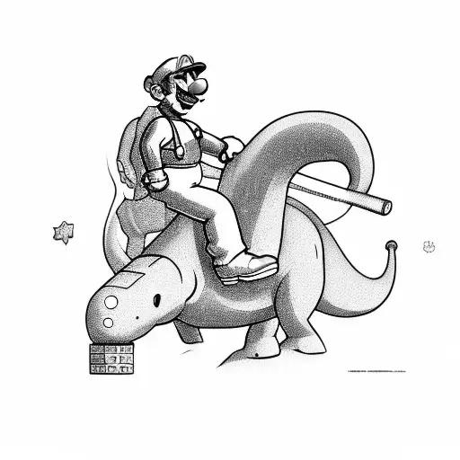 Mario Riding A Brontosaurus