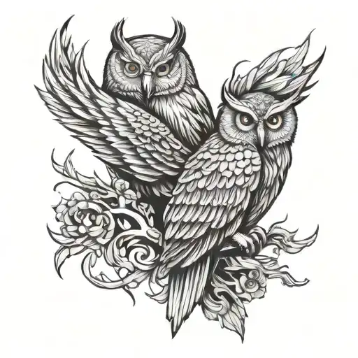 An Owl Embraced By A Phoenix