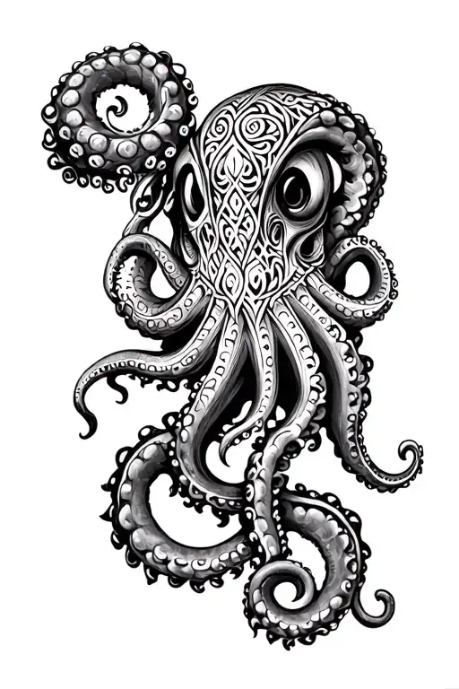 Kraken Octopus In A Viking Norse Mythology Style Symbolizing The 9 Realms