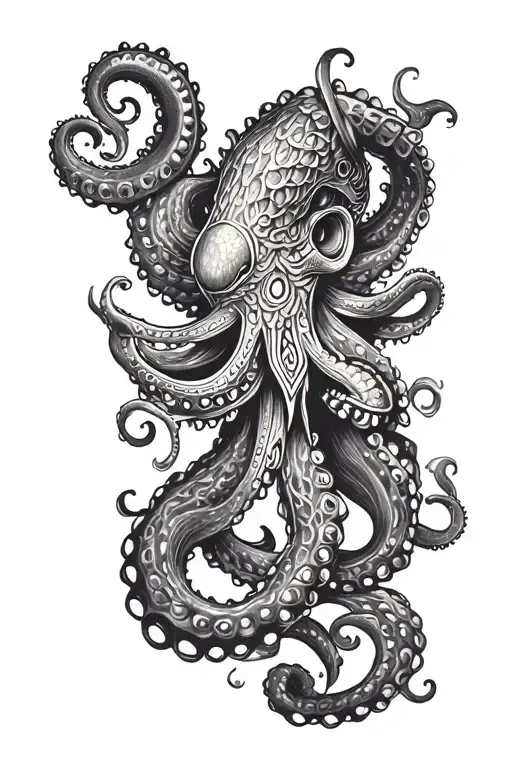 Kraken Octopus In A Viking Norse Mythology Style Symbolizing The 9 Realms