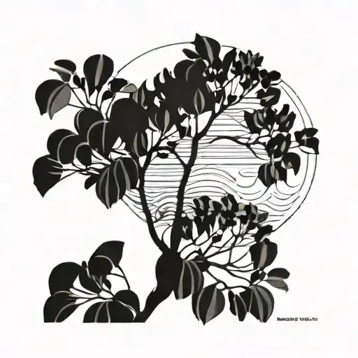 A Minimalist Design Of A Eucalyptus Tree With Waves Incorporated Into The Leaves