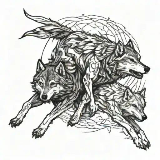 Wolves Chasing Away Father And Son