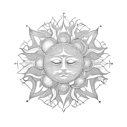 Meditating Sun Surrounded By Intricate Geometric Patterns