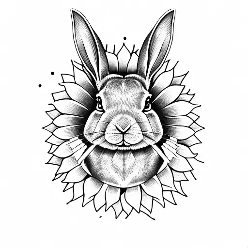 Rabbit With Head In Sunflower