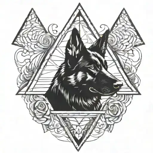 Black German Shepherd Inside Of A Triangle