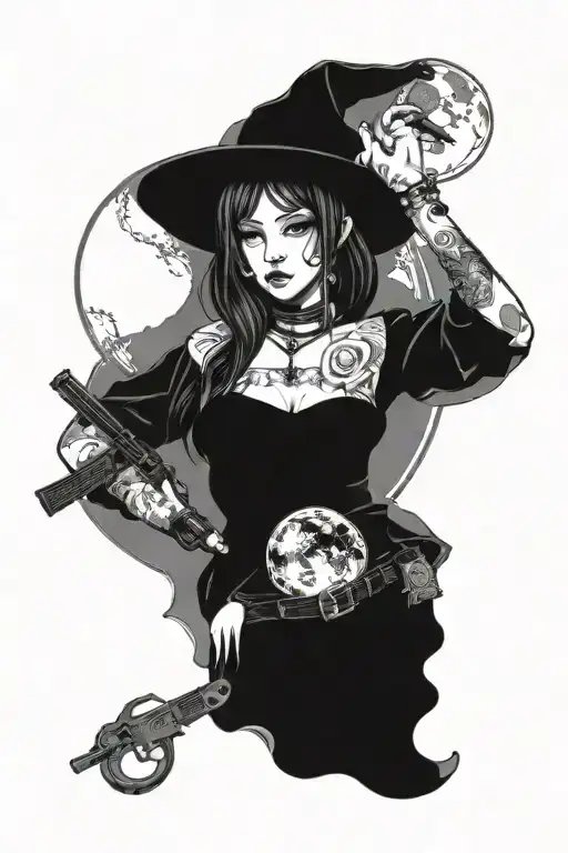 Mana Girl With A Gun And The Moon