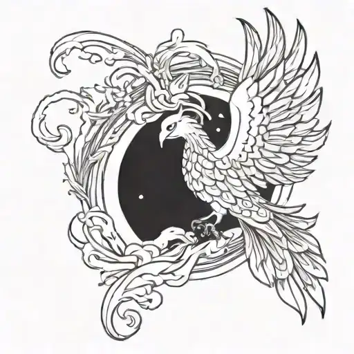 A Phoenix With A Lotus Flower And Fog In A Night Sky In The Background
