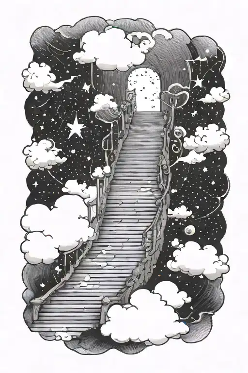 Someone Going Up The Stairway To Heaven With Clouds And Big Stars In The Night Sky