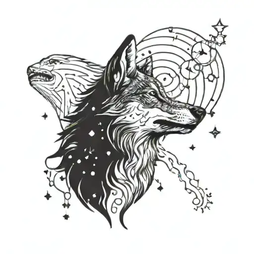 A Wolf Howling At A Constellation In The Night Sky