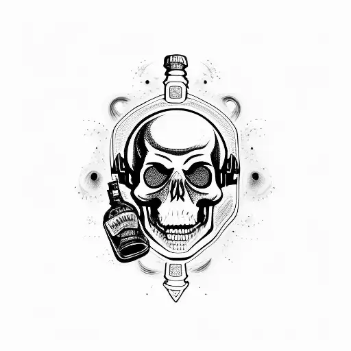 A Bottle Of Jack Daniels Whiskey Standing By The Dj Console With A Skull Instead Of A Cap