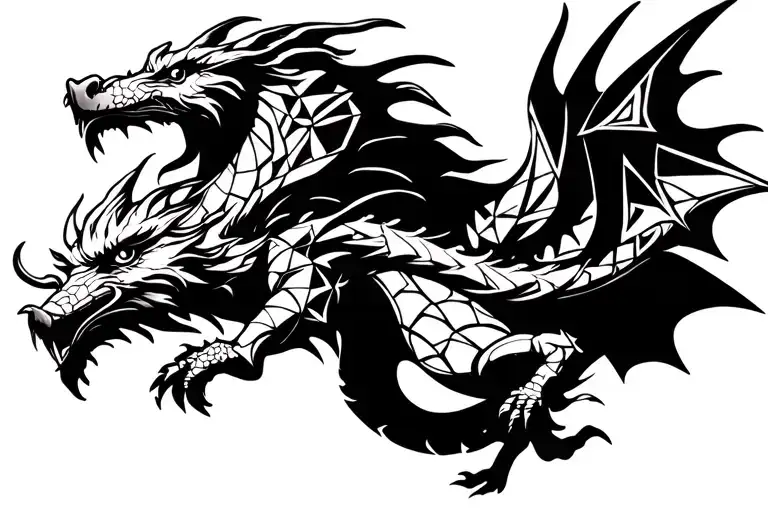 Norse Dragon Mid Flight Srrounded By Norse Geometric Patterns