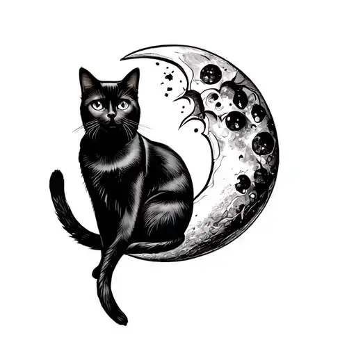 Black Cat Sitting On Moon