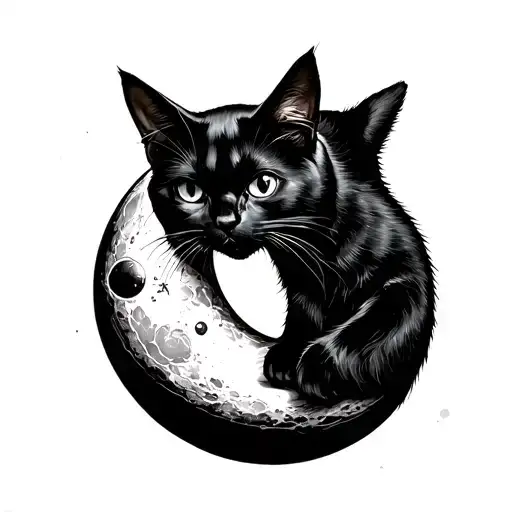 Black Cat Sitting On Moon