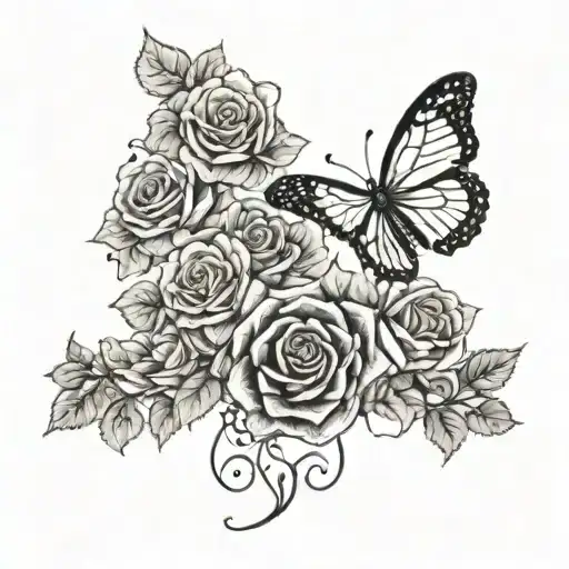 15 Finger Print Surrounded With Roses And Butterfys Connected By A Vine