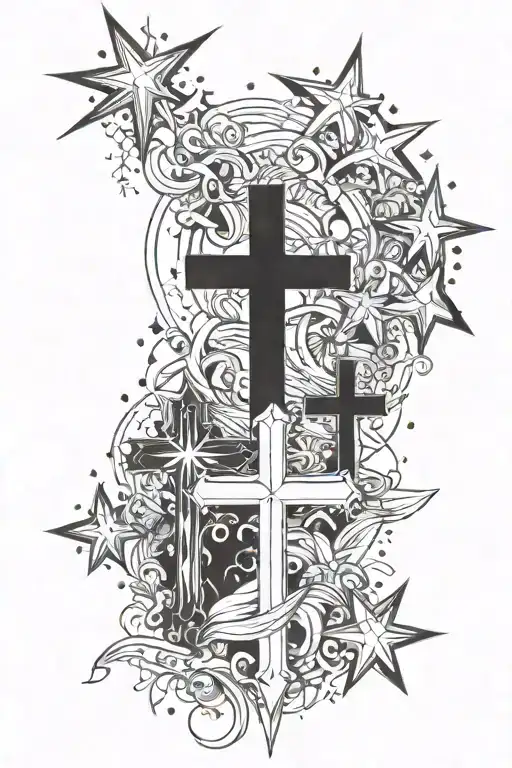 Crosses In The Background With Stars