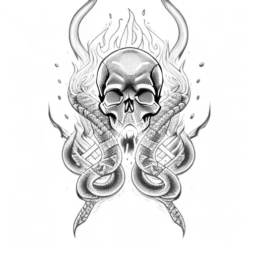 Skull And Snake With Fire