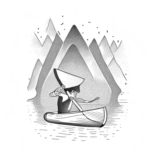 Canoe On River Mountains In Background