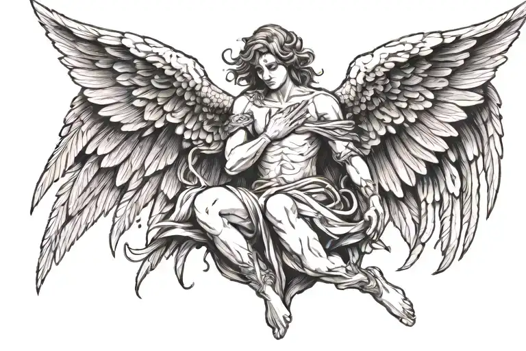 Angel With Wings Defending From Monster Emerging