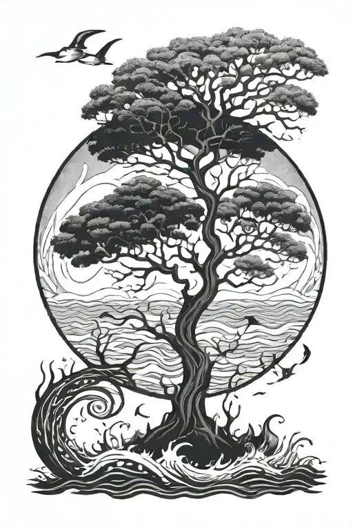 A Unique Fusion Of A Tree And A Swimming Sea Creature In A Harmonious Composition