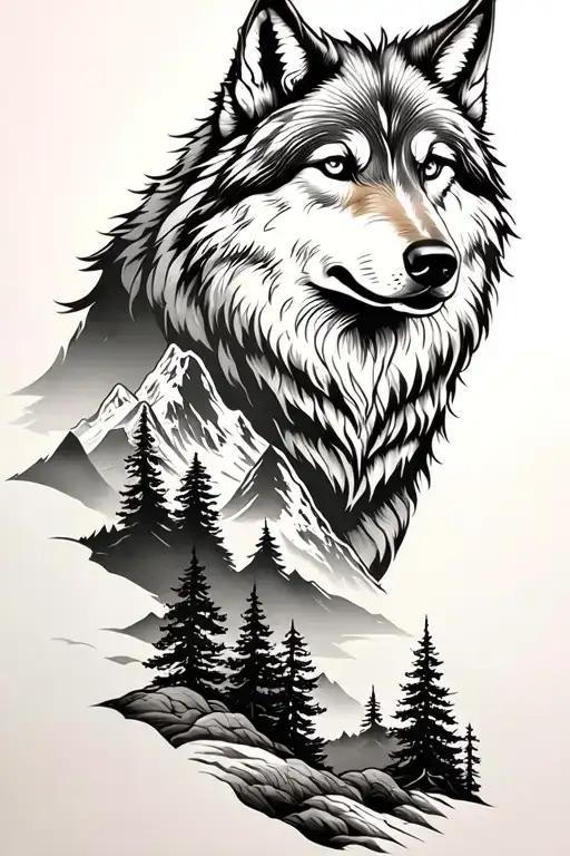 Wolf And Mountains And Trees